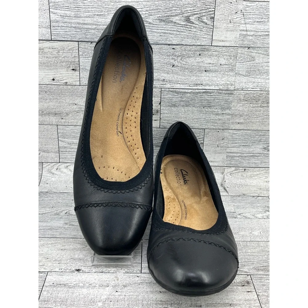 Clarks Collection‎ Ultimate Comfort Black Leather Flats Shoes Women Size 9.5 M